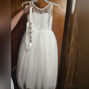 Little girl white dress, 1st Communion, pageant, holiday